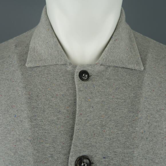 HOMECORE S Heather Gray Speckled Jersey Button Up Collared Jacket - Picture 2 of 7